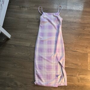 No Boundaries Pastel Lavender Plaid Midi Slip Dress